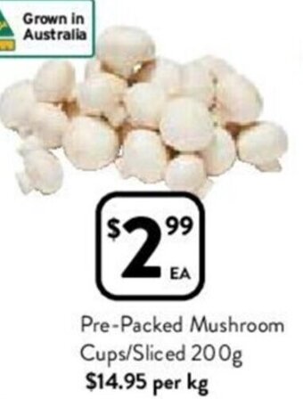 Foodworks Pre-Packed Mushroom Cups/Sliced 200g offer