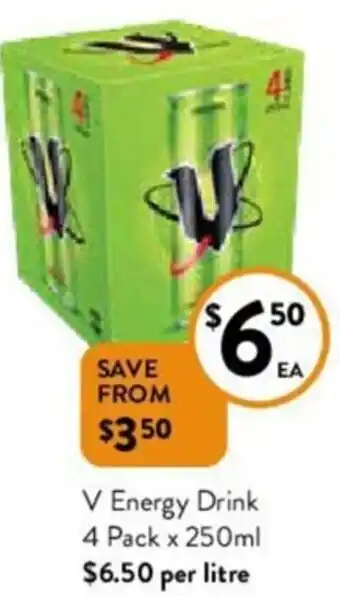 Foodworks V Energy Drink 4 Pack x 250 ml offer