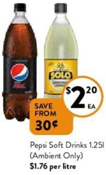 Foodworks Pepsi Soft Drinks 1.25l offer