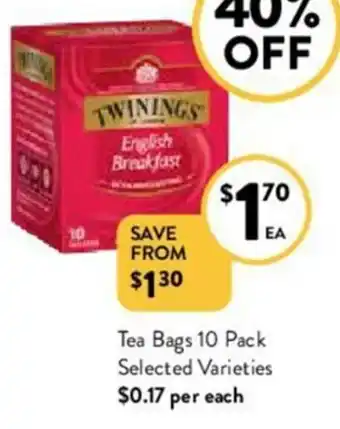 Foodworks Tea Bags 10 Pack offer