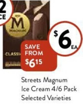 Foodworks Streets Magnum Ice Cream 4/6 Pack offer