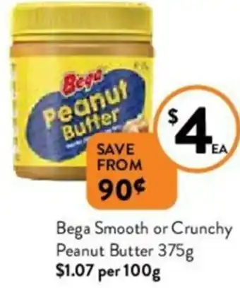 Foodworks Bega Smooth or Crunchy Peanut Butter 375 g offer