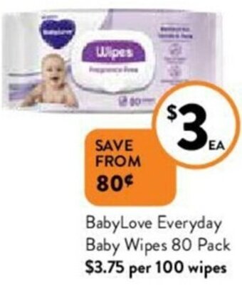 Foodworks BabyLove Everyday Baby Wipes 80 Pack offer