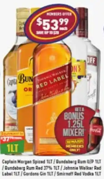 Liquor Legends Gordons Gin 1L/ Smirnoff Red Vodka 1L offer