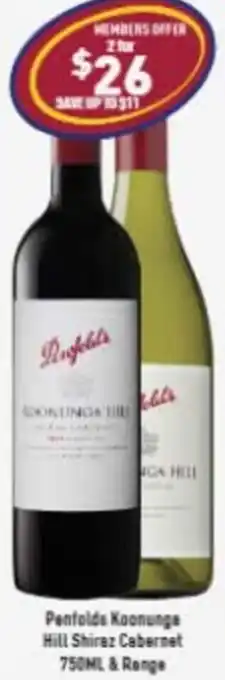 Liquor Legends Penfolds Koonunga Hill Shiraz Cabernet 750 ml & Range offer