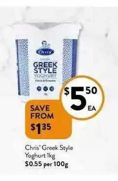 Foodworks Chris' Greek Style Yoghurt offer