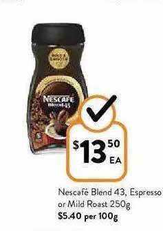 Foodworks Nescafé Blend 43, Espresso Or Mild Roast offer