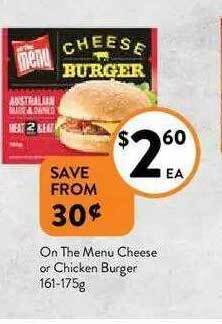 Foodworks On The Menu Cheese Or Chicken Burger offer