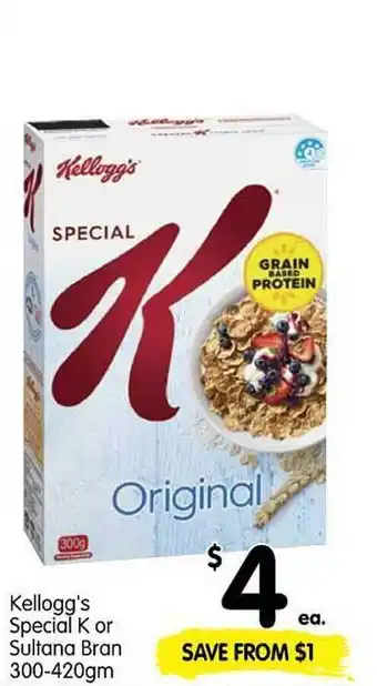 Spar Kellogg's Special K Or Sultana Bran 300-420gm offer