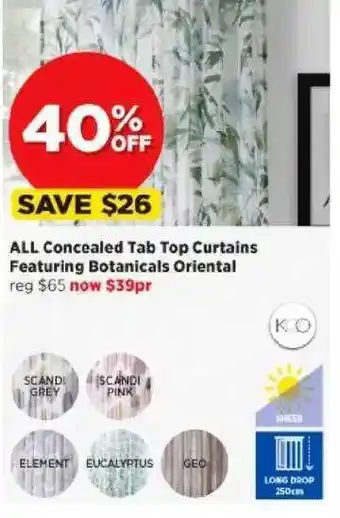 All Concealed Tab Top Curtains Featuring Botanicals Oriental