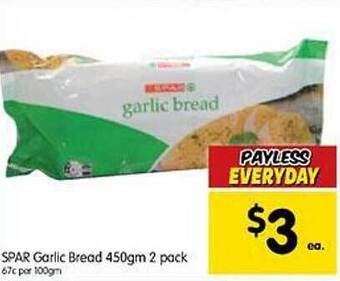 Spar Spar Garlic Bread 450gm 2 Pack offer