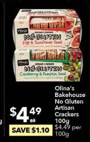 Olina's Bakehouse No Gluten Artisan Crackers 100g