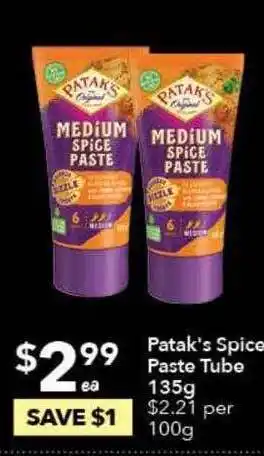 Ritchies Patak's Spice Paste Tube 135g offer