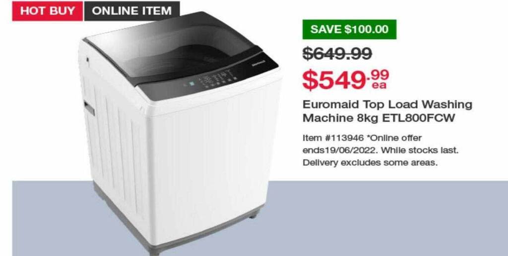 Euromaid Top Load Washing Machine 8kg offer at Costco