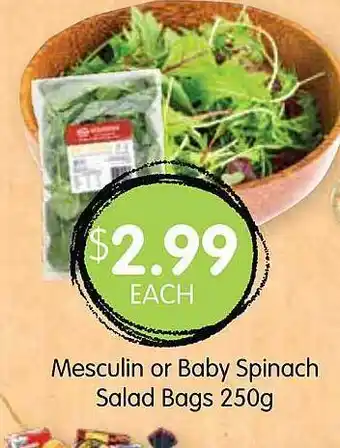 Spudshed Mesculin Or Baby Spinach Salad Bags 250g offer