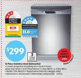 ALDI 12 Place Stainless Steel Dishwasher offer