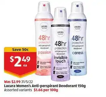 ALDI Lacura Women's Anti-perspirant Deodorant offer