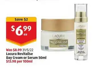 ALDI Lacura Revitalise Day Cream Or Serum offer