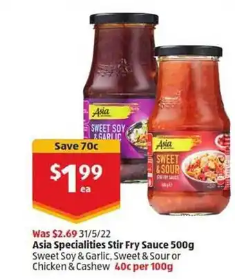 ALDI Asia Specialities Stir Fry Sauce offer