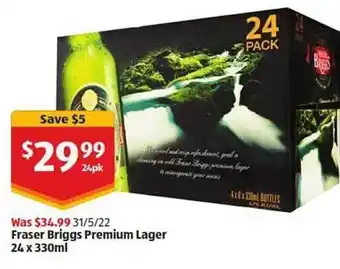 ALDI Fraser Briggs Premium Lager offer