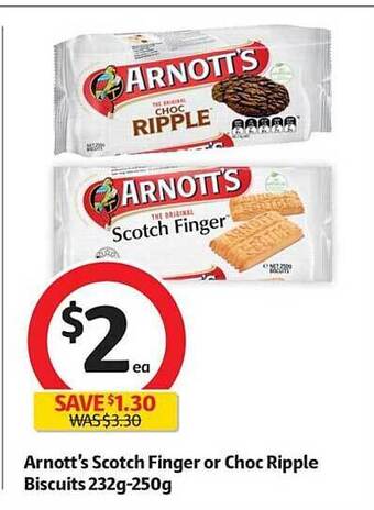 Coles Arnott's Scotch Finger Or Choc Ripple Biscuits 232g-250g offer