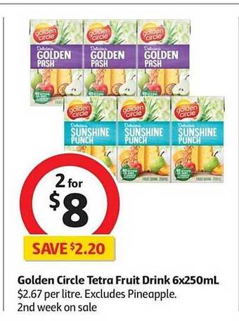 Coles Golden Circle Tetra Fruit Drink 6x250mL offer