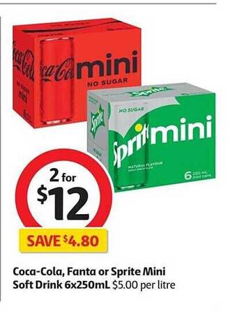 Coles Coca-Cola, Fanta Or Sprite Mini Soft Drink 6x250mL offer