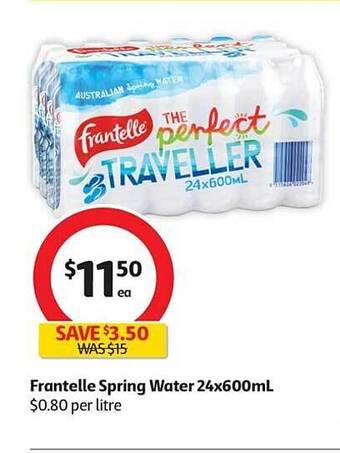Coles Frantelle Spring Water 24x600mL offer
