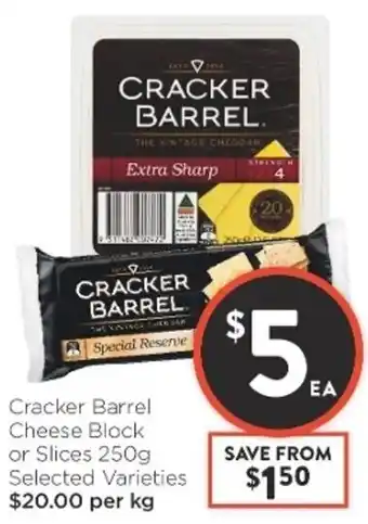 Foodworks Cracker Barrel Cheese Block or Slices 250g Selected Varieties offer