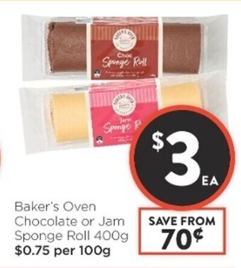 Baker's Oven Chocolate or Jam Sponge Roll 400g