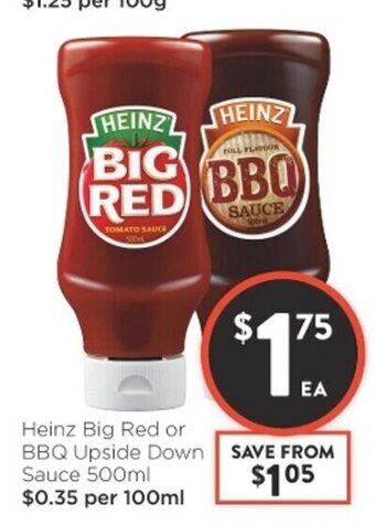Foodworks Heinz Big Red or BBQ Upside Down Sauce 500ml offer