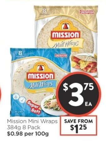 Foodworks Mission Mini Wraps 384g 8 Pack offer