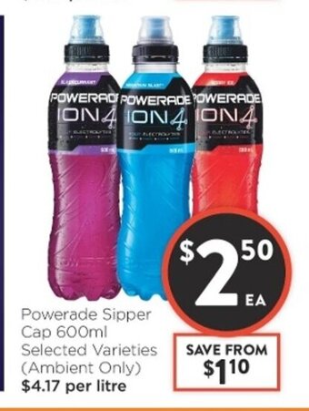 Foodworks Powerade Sipper Cap 600ml Selected Varieties offer
