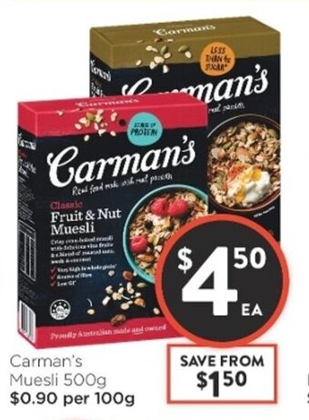 Foodworks Carman's Muesli 500g offer