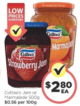Foodworks Cottee's Jam or Marmalade 500g offer