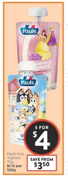 Foodworks Pauls Kids Yoghurt 70g offer
