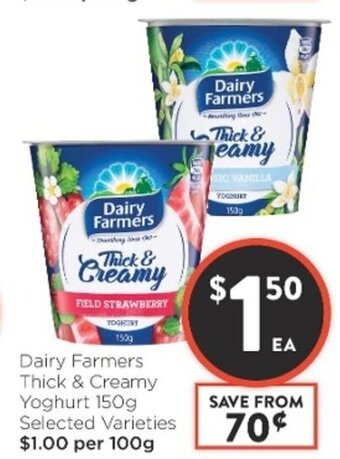 Foodworks Dairy Farmers Thick & Creamy Yoghurt 150g Selected Varieties offer