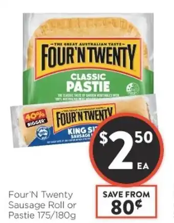 Foodworks FourN' Twenty Sausage Roll or Pastie 175/180g offer