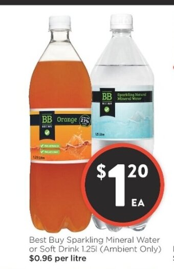 Foodworks Best Buy Sparkling Mineral Water or Soft Drink 1.25L offer