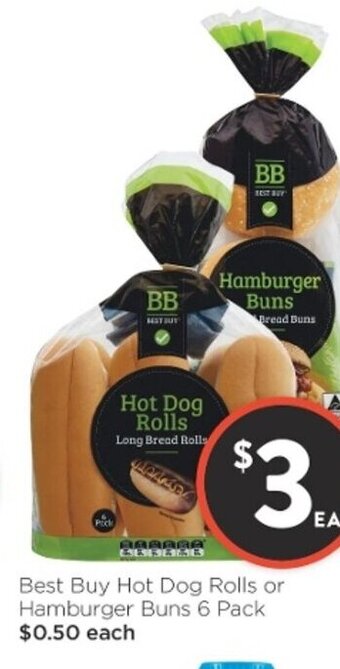 Foodworks Best Buy Hot Dog Rolls or Hamburger Buns 6 Pack offer