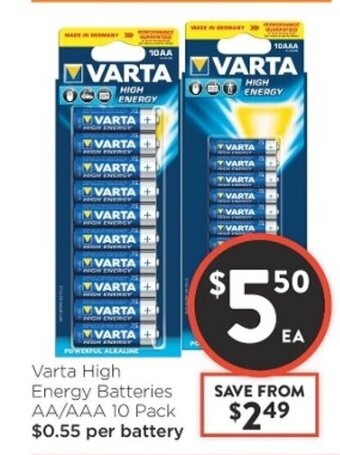 Foodworks Varta High Energy Batteries AA/AAA 10 Pack offer