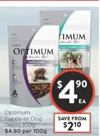 Foodworks Optimum Puppy or Dog Treats 100g offer