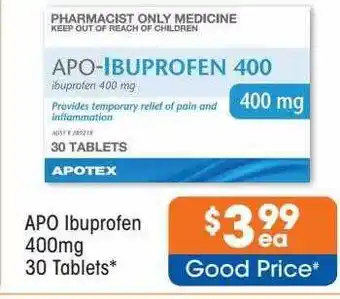 Good Price Pharmacy Apo Ibuprofen 400mg 30 Tablets offer