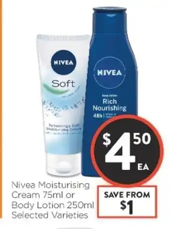 Foodworks Nivea Moisturizing Cream 75ml or Body Lotion 250ml offer