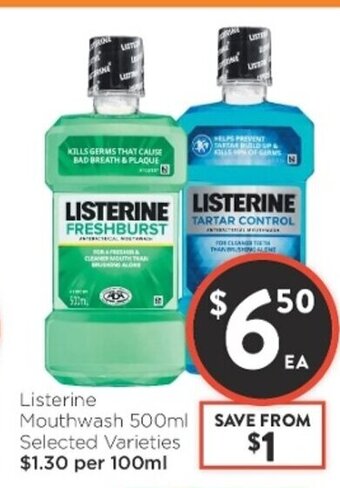 Foodworks Listerine Mouthwash 500ml offer