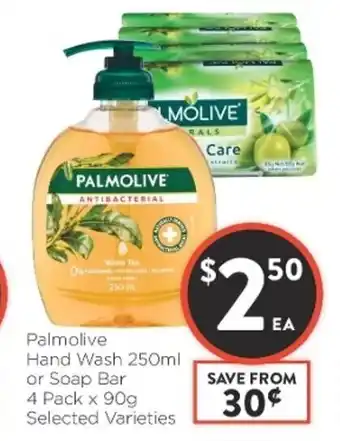 Foodworks Palmolive Hand Wash 250ml or Soap Bar 4 Pack x 90g offer