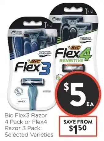 Foodworks Bic Flex3 Razor 4 Pack or Flex4 Razor 3 Pack offer