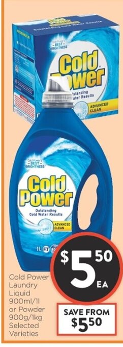 Foodworks Cold Power Laundry Liquid 900ml/1L or Powder 900g/1kg offer
