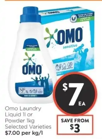 Foodworks Omo Laundry Liquid 1L or Powder 1kg offer