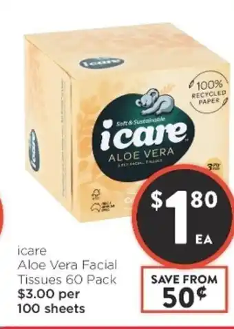 Foodworks iCare Aloe Vera Facial Tissues 60 Pack offer